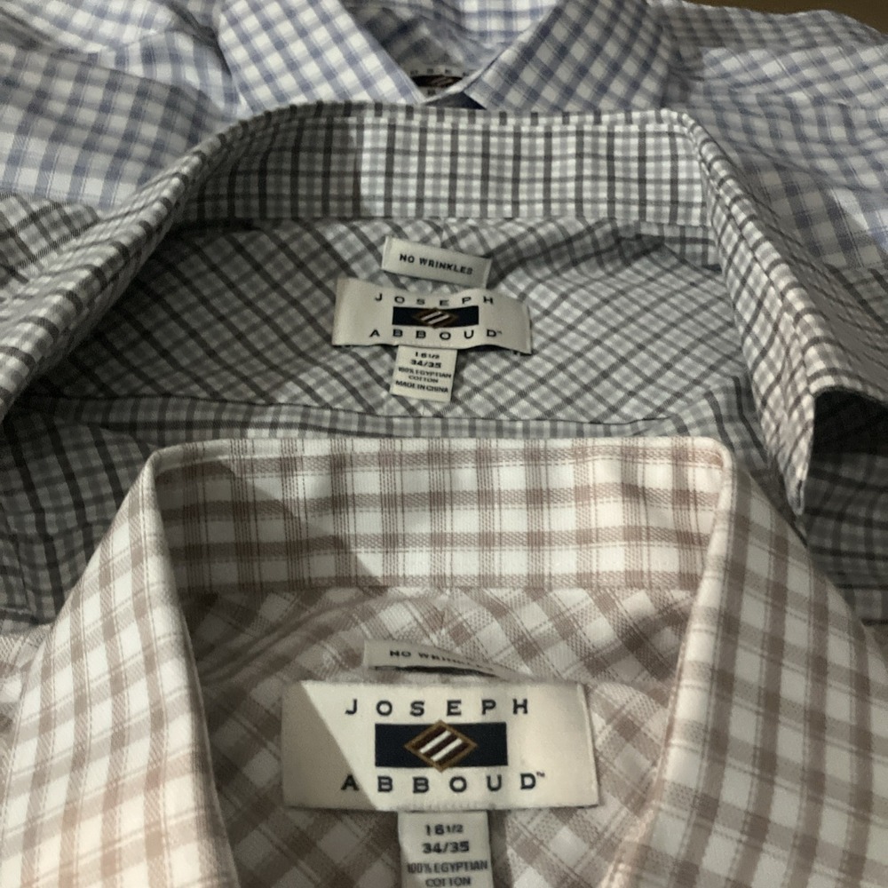 Joseph Abboud Dress Shirts (Lot of 3)  Mens 16.5 34/35 Tan Plaid Egyptian Cotton - Picture 7 of 8